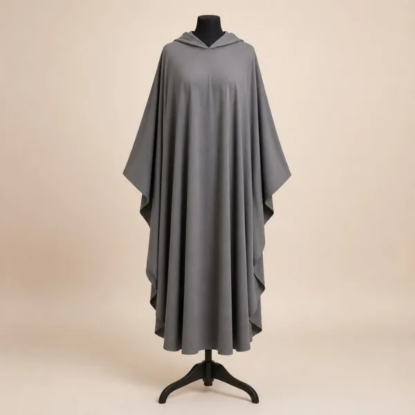 Jilbab une pièce ample gris, manches lycra