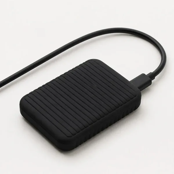 Disque SSD externe noir et son câble