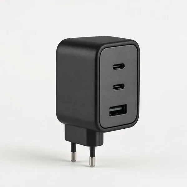 Chargeur secteur noir à trois ports et prise européenne