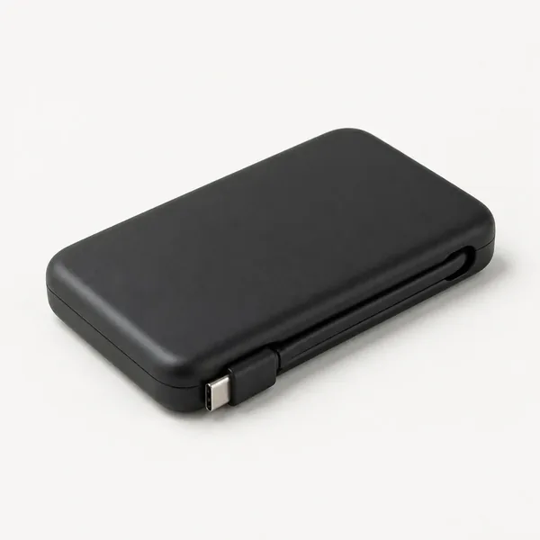 Batterie externe noire à câble USB-C intégré