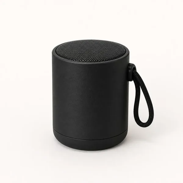 Petite enceinte portable noire avec sa dragonne