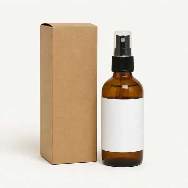 Flacon spray d’eau de rose et sa boîte en carton