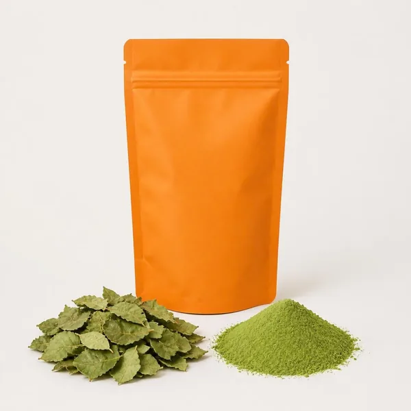 Sachet de poudre de sidr, feuilles séchées et poudre verte