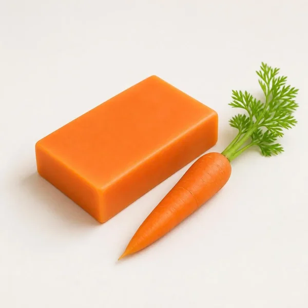 Pain de savon orange à côté d’une petite carotte
