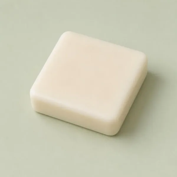 Pain de savon ivoire aux bords arrondis, sur fond vert pâle