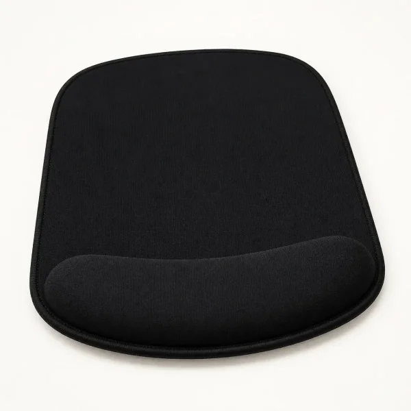 Tapis de souris noir en tissu avec repose-poignet bombé le long du bord avant